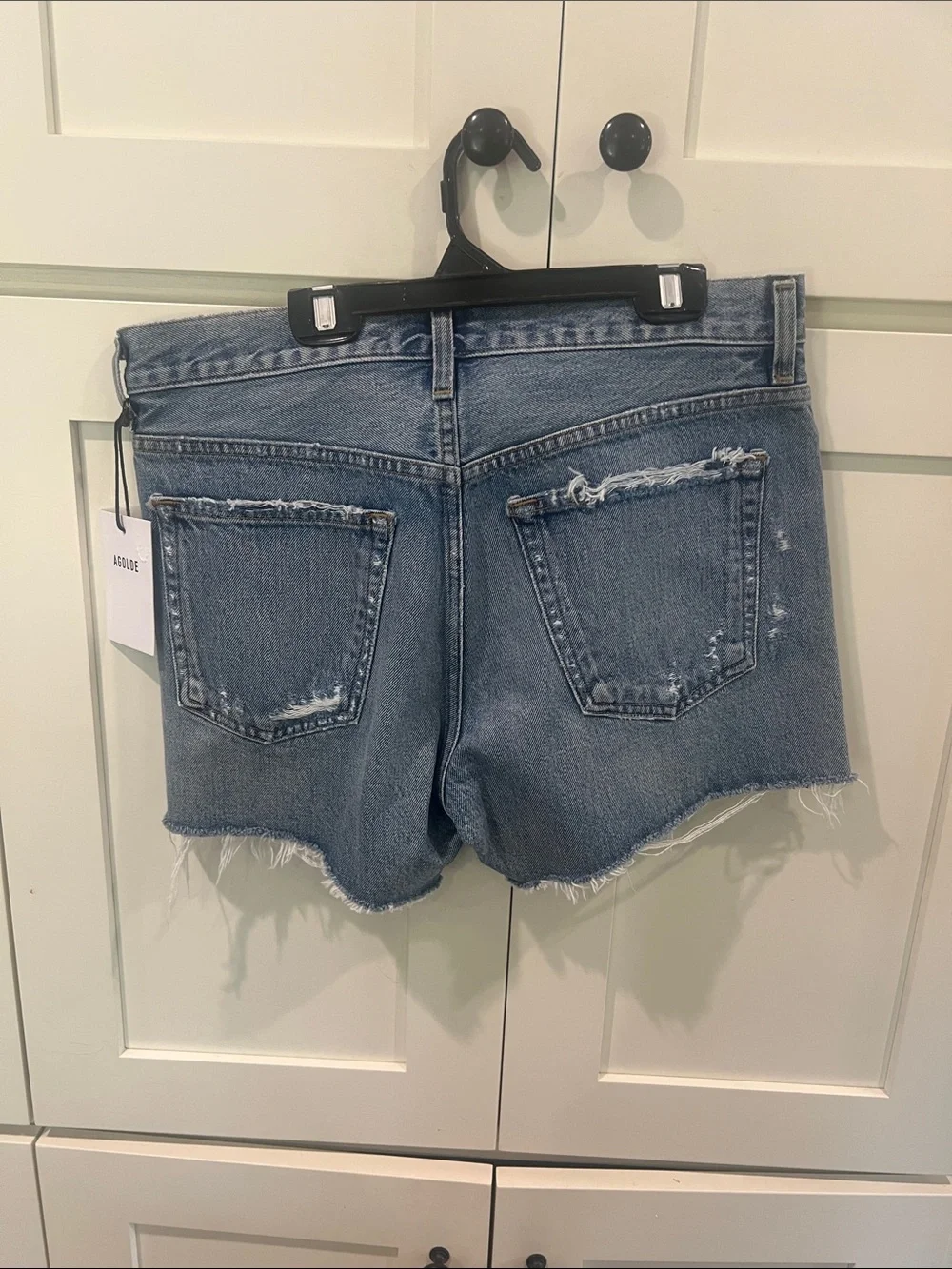NWT AGOLDE Parker Long Vintage Cut-Off Distressed Denim Shorts Dark Wash Size 27